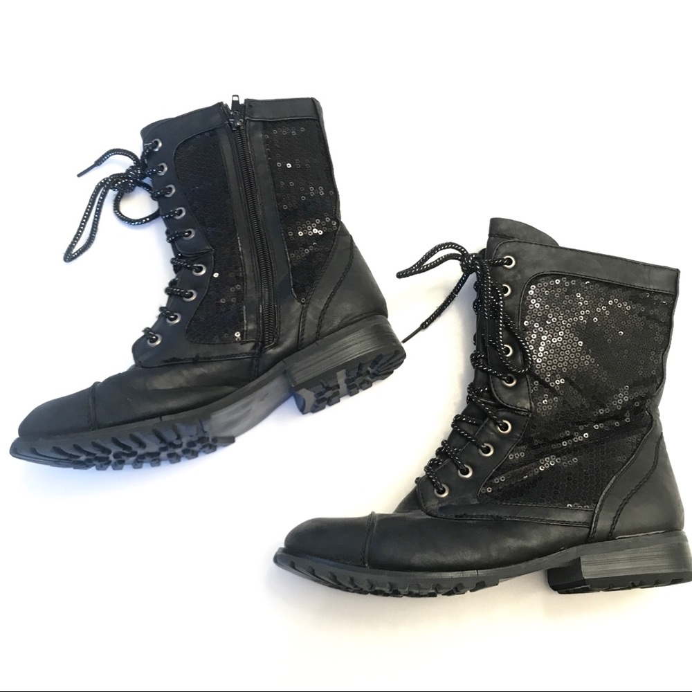 ✨BLACK SEQUIN COMBAT BOOTS✨